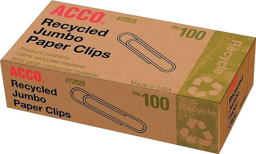 Miniatura 5 de ACCO Clips de papel reciclados, acabado liso, tamaño jumbo, 100 por caja, 10 cajas por paquete (72525)