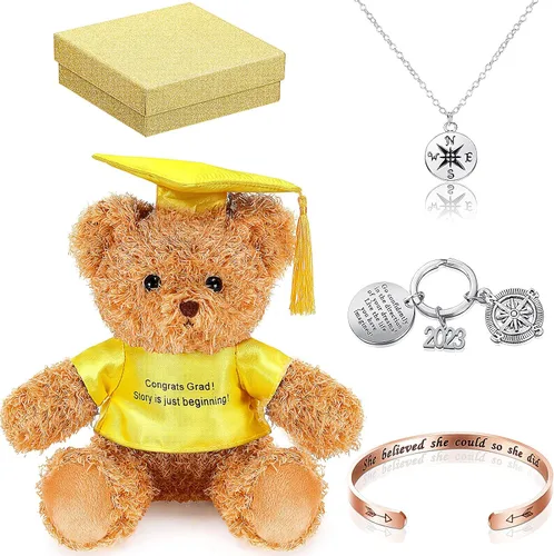 El juego de regalo de graduación 2023 incluye pulseras de aliento de oso de graduación 2023, brazalete de graduación inspirador y collar de