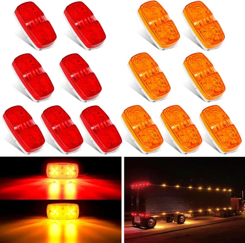 Nilight luz de marcador de doble ojo de buey 14 piezas, color ámbar rojo, 10 LED, luces indicadoras rectangulares de holgura delantera, lateral y 14