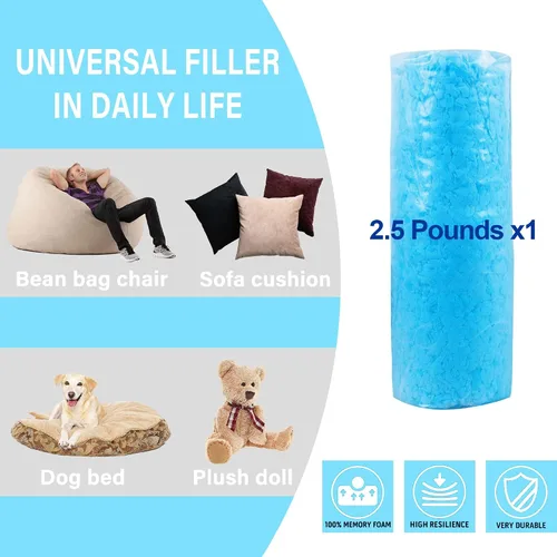 Miniatura 3 de DR.DUDU Espuma de relleno para puf de 2.5 libras, relleno de espuma viscoelástica de gel triturado, espuma de relleno de almohada premium suave