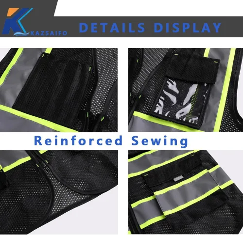 Miniatura 4 de Chaleco de seguridad Hi Vis para hombre con 9 bolsillos, malla reflectante, chaleco de construcción de alta visibilidad, cumple con las normas