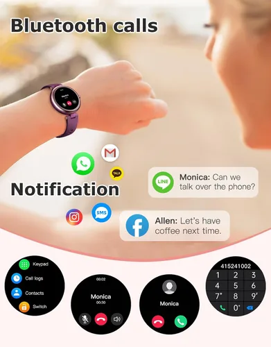 Miniatura 3 de Rastreador de fitness, relojes redondos de fitness para mujeres con Bluetooth, monitor de llamadas, monitor de frecuencia cardíaca, monitor
