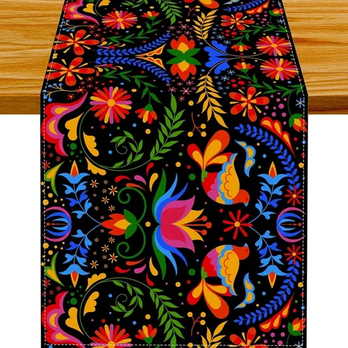 Miniatura 10 de Caminos de mesa mexicanos para fiesta, altar del día de los muertos, decoraciones del día de los muertos, fiesta de flores 70.9 x 13 pulgadas