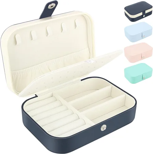 Desing Wish Joyero de viaje, organizador de viaje para joyas pequeñas, cajas de joyería portátil de piel sintética, caja de almacenamiento para