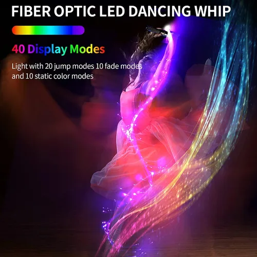 Miniatura 6 de AMKI Látigo de fibra óptica, látigo de píxeles de flujo de baile, súper brillante, juguete rave, 40 efectos de color, modo de batería, látigo Negro