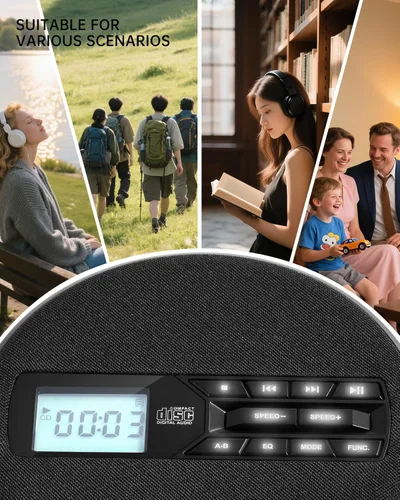 Miniatura 5 de Reproductor de CD portátil con altavoces, reproductor de CD personal recargable para automóvil y hogar, pequeño reproductor de música de tela