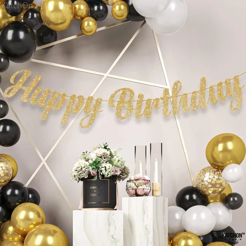 Miniatura 7 de KatchOn, Cartel de feliz cumpleaños dorado con purpurina – 10 pies, sin bricolaje Cartel dorado de feliz cumpleaños Cartel dorado de feliz Oro