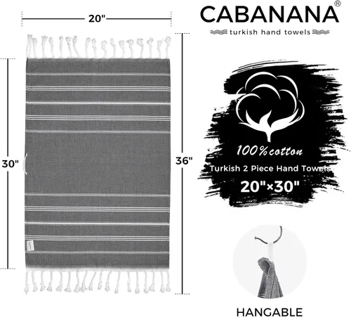 Miniatura 7 de cabanana Toallas de mano para baño, paquete de 2, 20 x 30 pulgadas, 100% algodón, toallas de mano turcas, superabsorbentes y de secado rápido, Negro