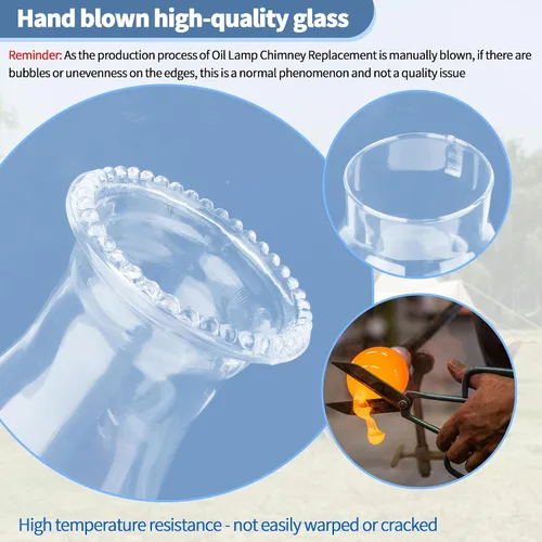 Miniatura 5 de Lámpara de aceite de repuesto para chimenea, pantalla de vidrio transparente de huracán con estilo ondulado, base de 3 pulgadas para lámparas