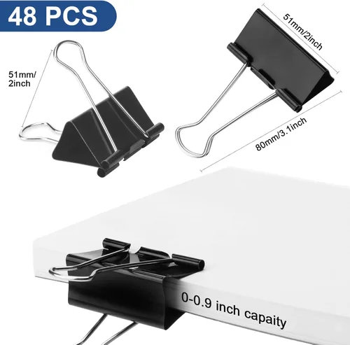 Miniatura 2 de 48 paquetes de clips para carpetas extra grandes de 2 pulgadas, clip de papel grande, clip jumbo a granel, abrazadera para papeleo grande y Negro