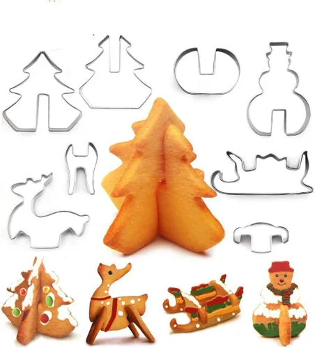 8 cortadores de galletas de muñeco de nieve de Navidad 3D de acero inoxidable para vacaciones, bricolaje, hornear, pasteles, fondant, muffins,