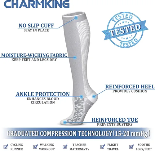 Miniatura 78 de CHARMKING - Calcetines de compresión para mujeres y hombres (3 pares), 15-20 mm Hg, el mejor apoyo para atletismo, running o ciclismo, mejora