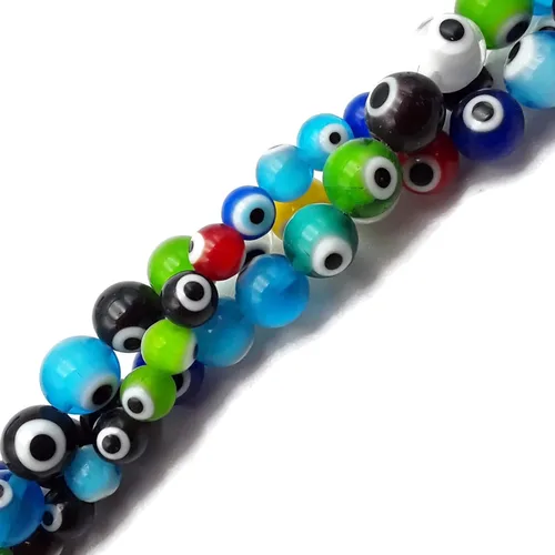 JM Design Cuentas redondas lisas de cristal multicolor para el mal de ojo, 0.394 in, 15.5 pulgadas, hebra para fabricación de joyas