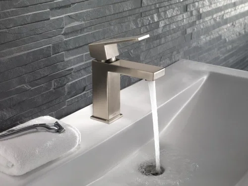 Miniatura 7 de DELTA - Grifo de baño moderno de níquel cepillado de un solo agujero, llave de lavabo de baño para mueble, accesorio de desagüe desplegable