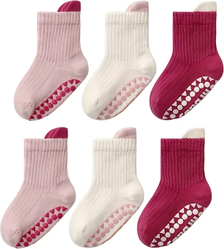 Miniatura 8 de XuoAz 6 pares de calcetines antideslizantes de algodón con agarre para niños y niñas pequeños