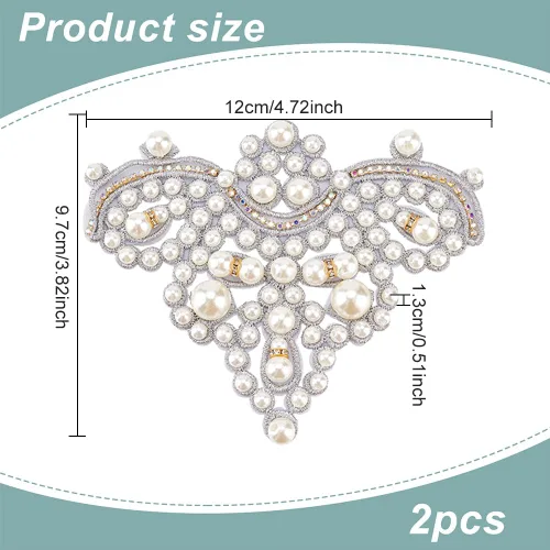 Miniatura 2 de FINGERINSPIRE 2 parches de perlas para zapatos, apliques de imitación de diamantes de imitación para manualidades, diseño floral con purpurina, Plata