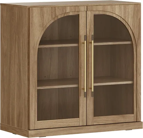 Miniatura 8 de BELLEZE Aparador Modular con Puerta de Vidrio Arqueada, Gabinete Buffet de Exhibición con Almacenamiento y Estantes Ajustables, Credenza Moderna