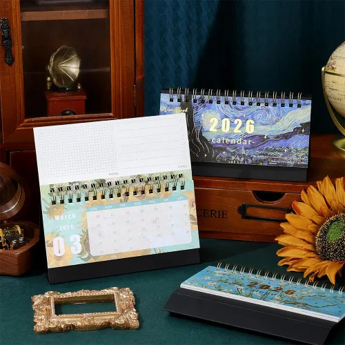 Miniatura 2 de icceemee 4 piezas 2026 calendario de escritorio calendario de enero a diciembre Calendario con tema de pintura al óleo calendario de escritorio 6.3x