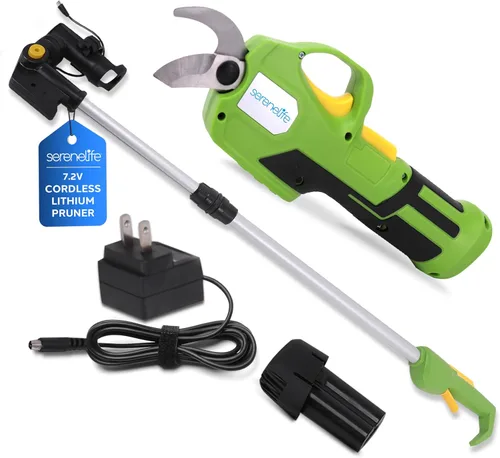 Miniatura 6 de SereneLife Tijera de podar eléctrica inalámbrica, batería de litio de 7.2 V, mango telescópico, capacidad de corte de 3/4 pulgadas, interruptor