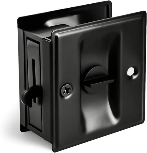HOMOTEK Cerradura de Puerta Corrediza de Privacidad con Tirador - Reemplaza el Hardware de Cerraduras de Bolsillo Viejas o Dañadas Rápida y Negro