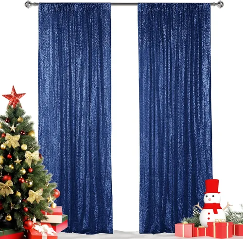 Miniatura 22 de Hahuho - Cortina de fondo de lentejuelas de 2 x 8 pies para fiestas, fondo de fotografía con paños de cortina de purpurina para decorar Navidad