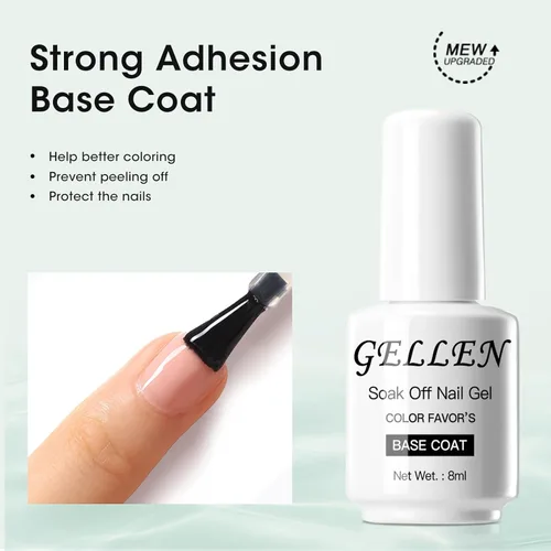 Miniatura 3 de Gellen Top Coat y Base Coat para Gel Polish - Acabado Shine de larga duración, 8ml cada botella Capa superior y base transparente