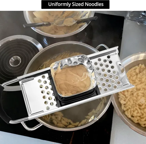 Miniatura 4 de QWORK Juego de Spaetzle Maker de acero inoxidable con mango de agarre cómodo y colador de araña