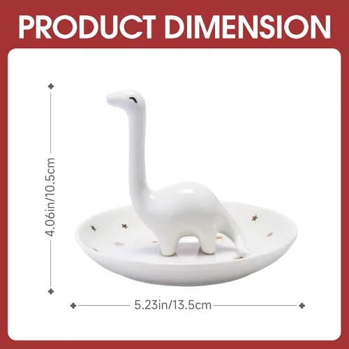 Miniatura 5 de PUDDING CABIN Soporte para anillos de dinosaurio blanco, regalos de cumpleaños para mujeres, bandeja de joyería única para anillos, aretes
