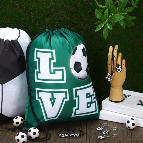 Miniatura 4 de Patelai 36 piezas de recuerdos de fiesta de fútbol, 12 bolsas de regalo con cordón de fútbol, bolsa de golosinas para deportes, bolsa de golosinas