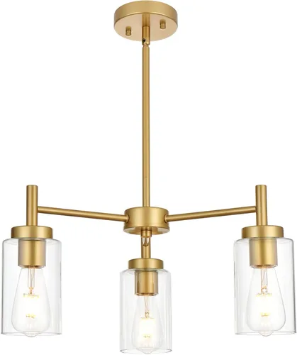 Miniatura 9 de Lámpara de araña grande retro con pantalla de vidrio transparente de metal para isla de cocina para interiores, iluminación colgante en acabado