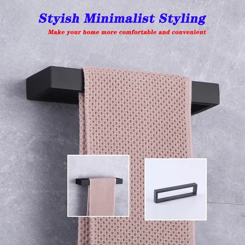 Miniatura 3 de GERZWY - Toallero moderno de acero inoxidable SUS304, color negro, colgador de toallas, anillo para toallas para baño, montaje en pared