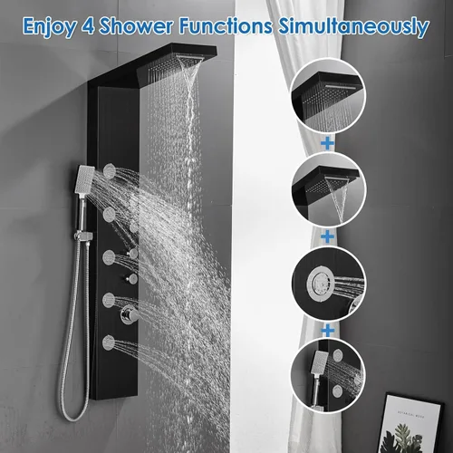 Miniatura 2 de ROVOGO Sistema de Torre de Panel de Ducha con Ducha de Lluvia Cascada, 5 Chorros Corporales y Mango de 3 Configuraciones, Columna de Ducha de Acero