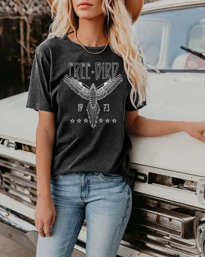 Miniatura 4 de Camiseta vintage de banda de rock para mujer, camisa retro de pájaro, camisetas gráficas de águila, camisa de música retro, camisetas casuales