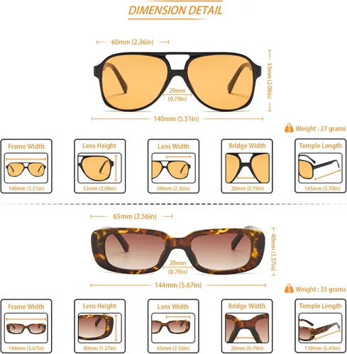 Miniatura 4 de Lentes de sol vintage retro de los años 70 para mujer y hombre, montura clásica, cuadrada y grande estilo aviador, lentes naranjas de moda UV400