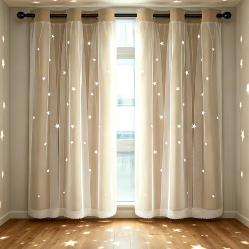 Cortinas cortas con recorte de estrellas para niñas, cortinas cortas para ventana pequeña, dormitorio, cortinas superpuestas de estrellas para