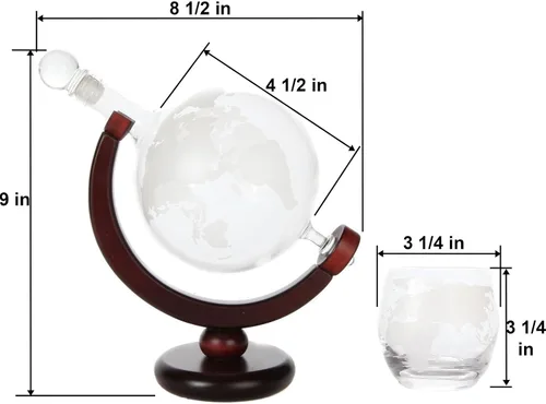 Miniatura 2 de Lily's Home Decantador de whisky World Globe con soporte de madera con acabado oscuro, embudo de barra y 2 vasos a juego (28.7 fl oz)