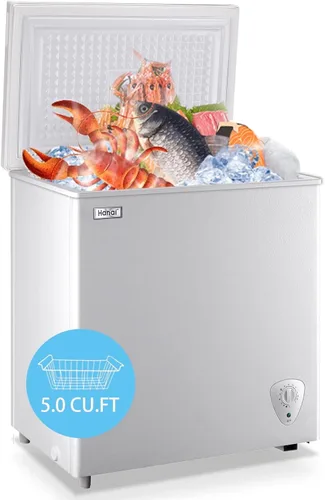 Congelador de Cofre 5.0 Pies Cúbicos Pequeño Congelador Profundo Blanco Puerta Superior Mini Congelador con Canasta Removible, Bajo Ruido, 7 5.0