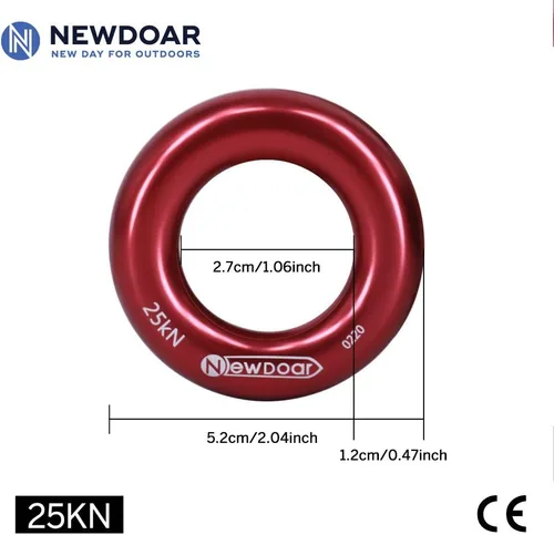 NewDoar Rappel Ring 25kN Oro Grande O-Ring Cuerda Conector para Escalada Arborista Rescate Hamaca y Slackline Rojo Pequeño 2pcs