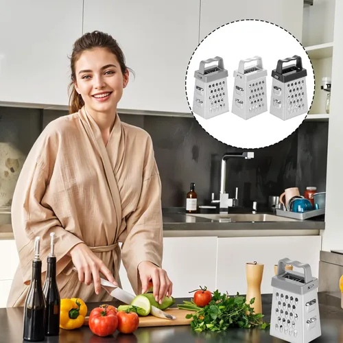 Miniatura 7 de ElevateTech Mini rallador de queso, 3 unidades, rallador de caja de acero inoxidable con asa, ralladores profesionales para rebanar quesos de Blanco