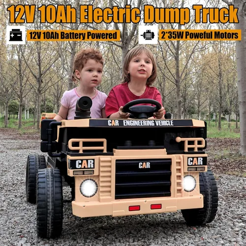 Miniatura 2 de Camión de juguete eléctrico de 12V 10AH de 2 plazas para niños con cama basculante eléctrica, tractor de juguete con control remoto para padres