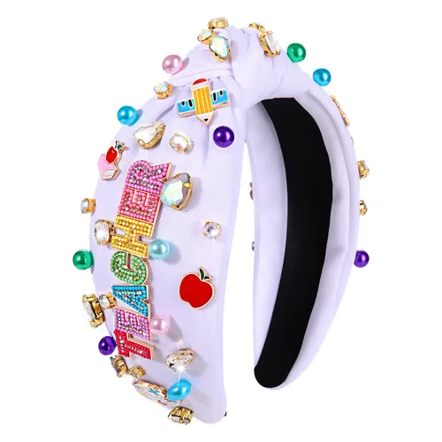 Miniatura 9 de NVENF Diadema para profesora para mujer, diadema anudada con perlas de cristal, trajes de regreso a clases, accesorios, regalos de agradecimiento