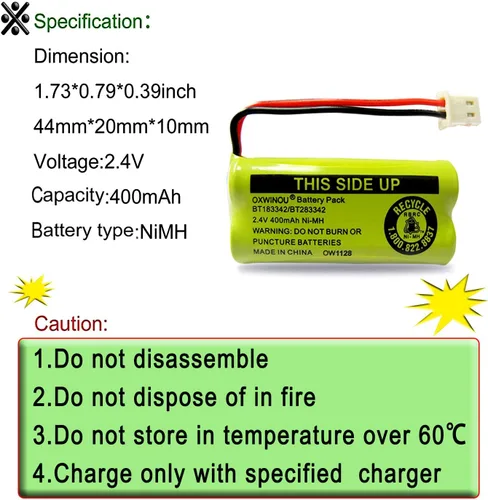 Miniatura 2 de Batería de repuesto BT183342/BT283342 BT166342/BT266342 BT162342 / BT262342 BT166342 compatible con CS6114 CS6419 CS6719 AT&T EL52300 CL80112 CS671