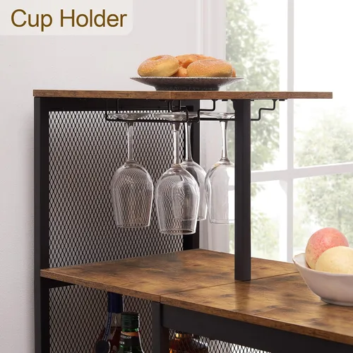Miniatura 4 de VECELO Bar Table and Chairs Set for 2, 3-Piece Dining Set with Storage Shelves, Cup Holder & Wine Rack, PU Leather Cushion Stools, for Kitchen Small