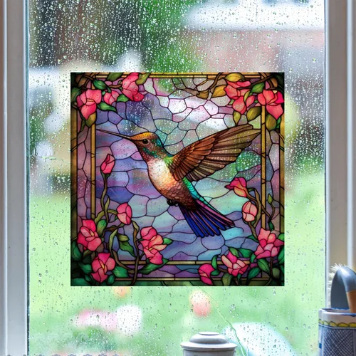 Miniatura 3 de 4 hojas de colibrí de gran tamaño para ventana, adhesivos anticolisión para evitar golpes de pájaros en vidrio, calcomanías de vinilo no adhesivas