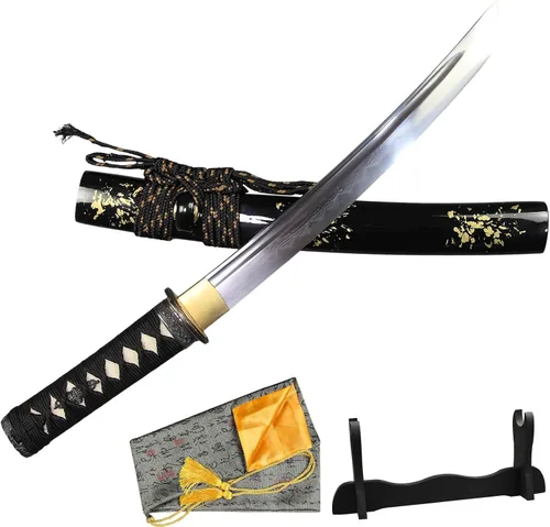 Miniatura 10 de Tanto Japonés Hecho a Mano de Acero Damasco Templado en Arcilla Espada Katana Corta Afilada de 20 Pulgadas