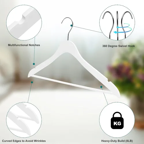 Miniatura 2 de Percha de ropa de madera ultra fina de lujo que ahorra 100 grados con barra cuadrada para pantalones, lo mejor para camisas, blusas, pantalones