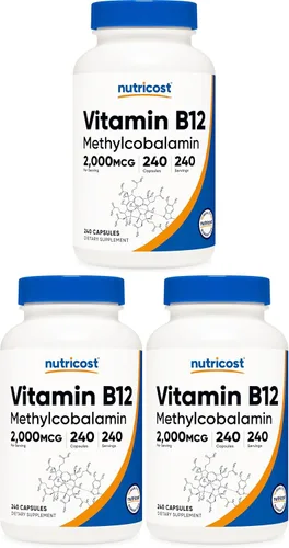 Miniatura 7 de Nutricost Vitamina B12 (Metilcobalamina) 2000mcg, 120 Cápsulas - Cápsulas Vegetarianas, Sin OGM, Suplemento de B12 Sin Gluten