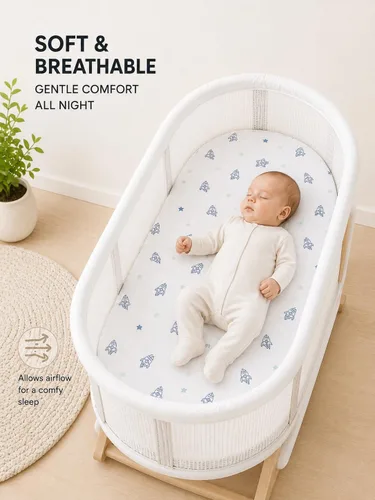 Miniatura 3 de Organic Cotton Bassinet Sheets, 3-Pack Fitted Bassinet Mattress Sheets for Baby Boys & Girls Compatible with Halo BassiNest, Graco, Baby Delight &