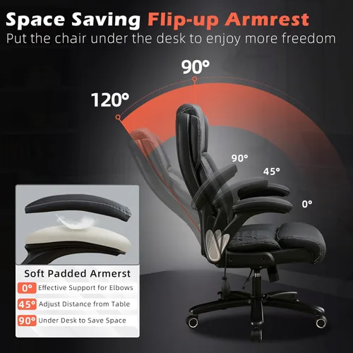 Miniatura 6 de Silla de oficina grande y alta de 700 libras, silla de escritorio ejecutiva resistente con soporte lumbar inflable, asiento acolchado extra ancho