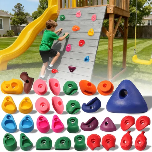 Miniatura 15 de Juego de 45 soportes para escalada en roca para niños, agarres de pared para escalada en roca, juego de pared para interiores y exteriores, juego